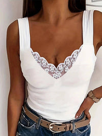 Ingerid | Women's V-Neck Tank Top with Floral Lace Trim