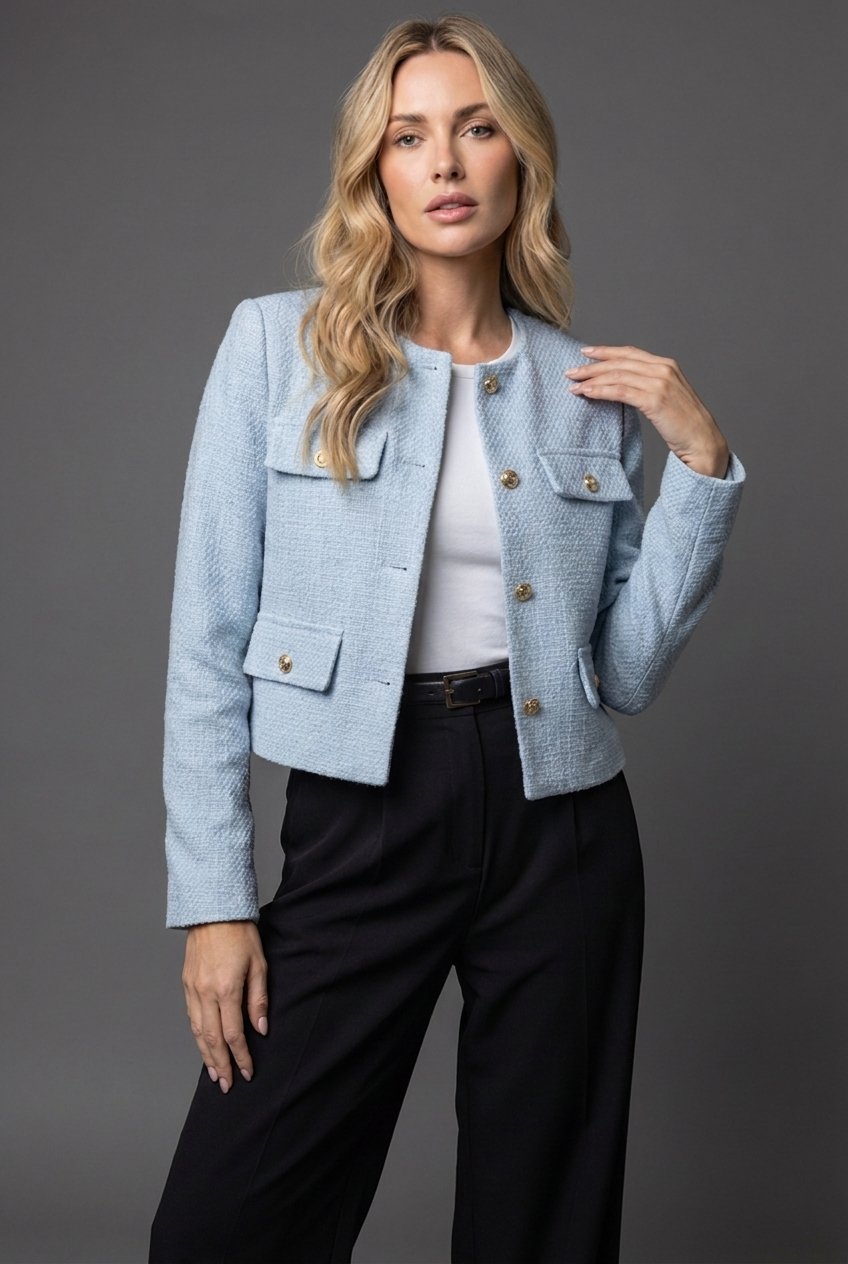 Cilla | Women's Round Neck Cropped Tweed Blazer