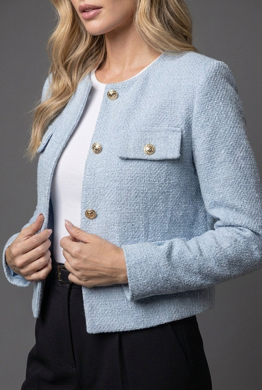 Cilla | Women's Round Neck Cropped Tweed Blazer