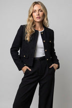 Cilla | Women's Round Neck Cropped Tweed Blazer
