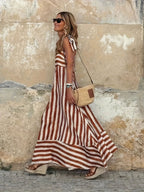 Dorothy | Women's Striped Tie-Strap Maxi Dress