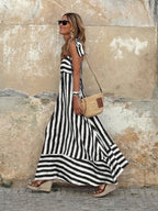 Dorothy | Women's Striped Tie-Strap Maxi Dress