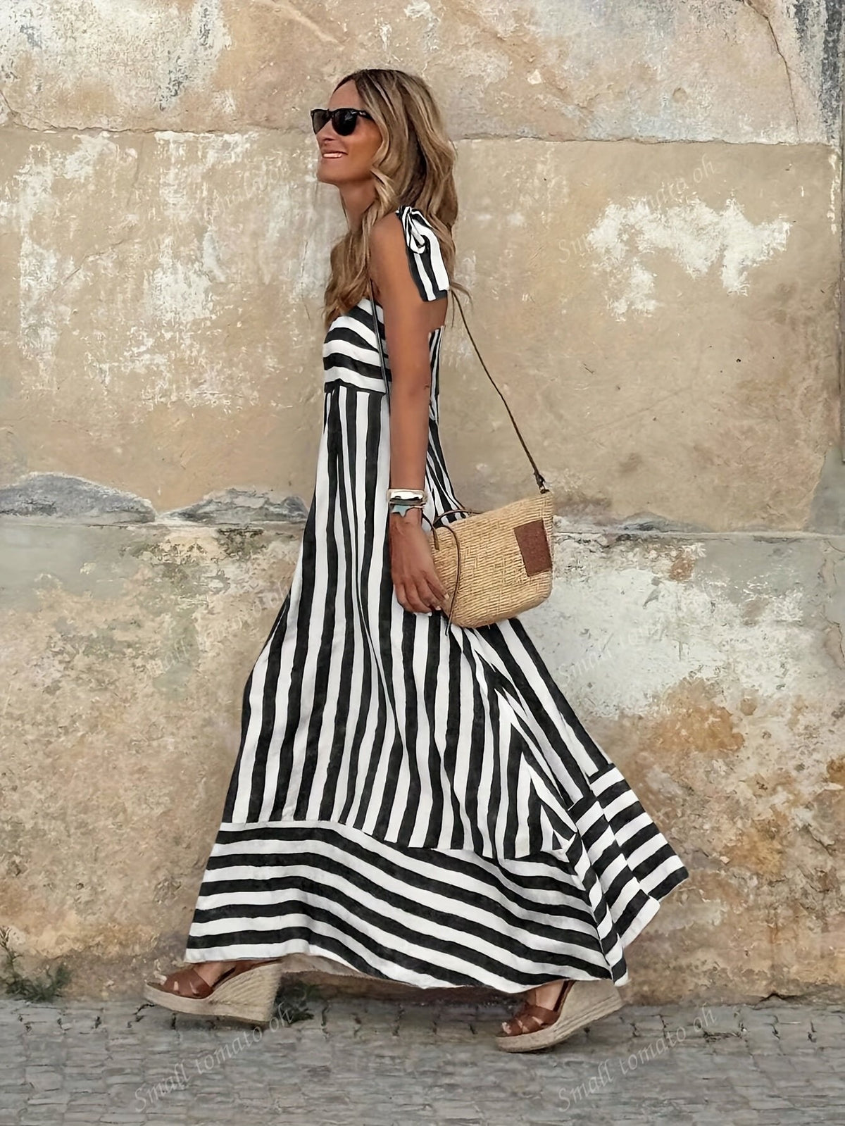 Dorothy | Women's Striped Tie-Strap Maxi Dress