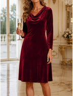 Sophie | Women's Cowl Neck Velvet Cocktail Dress Midi