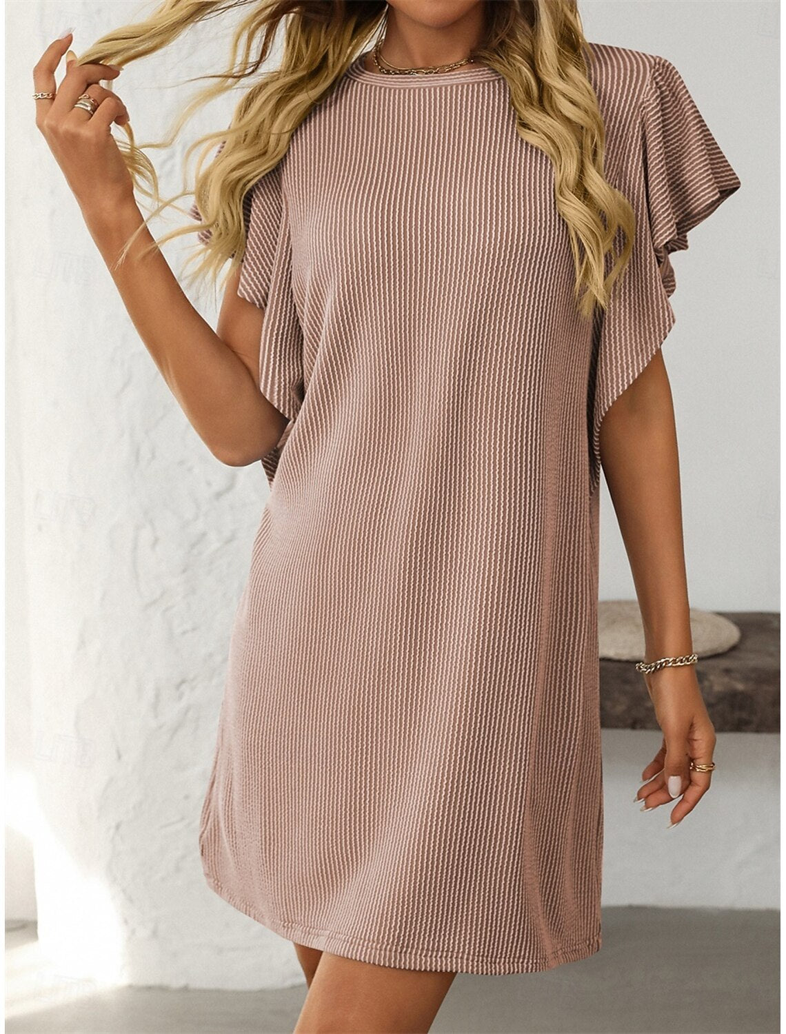 Ruby | Women's Striped A-Line Dress Ruffle Sleeve