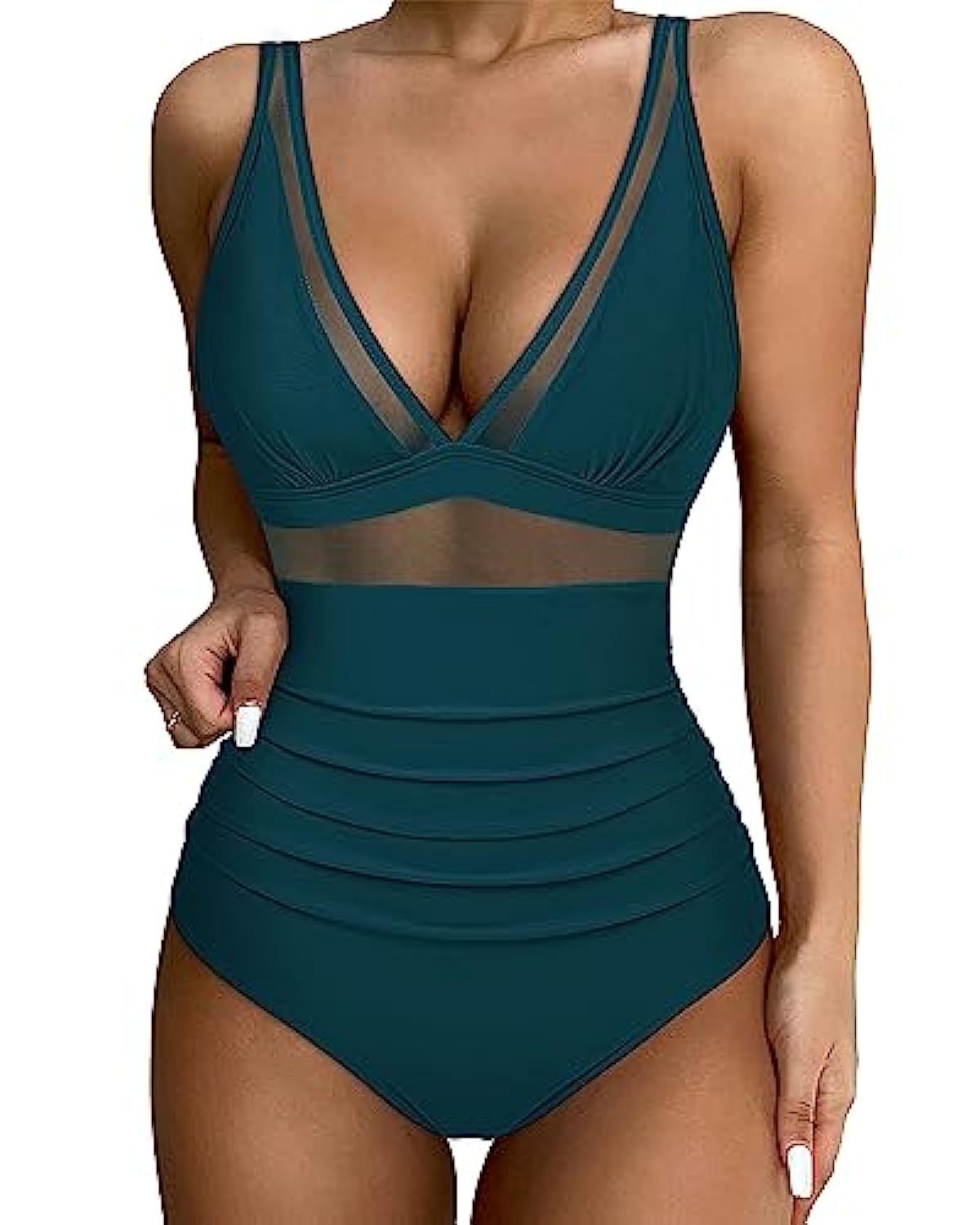 Allegra | Women's High-Waisted Push-Up One-Piece Swimsuit with Mesh Trim