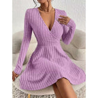 Daniela | Women's Ribbed Knit A-Line Dress with V-Neck