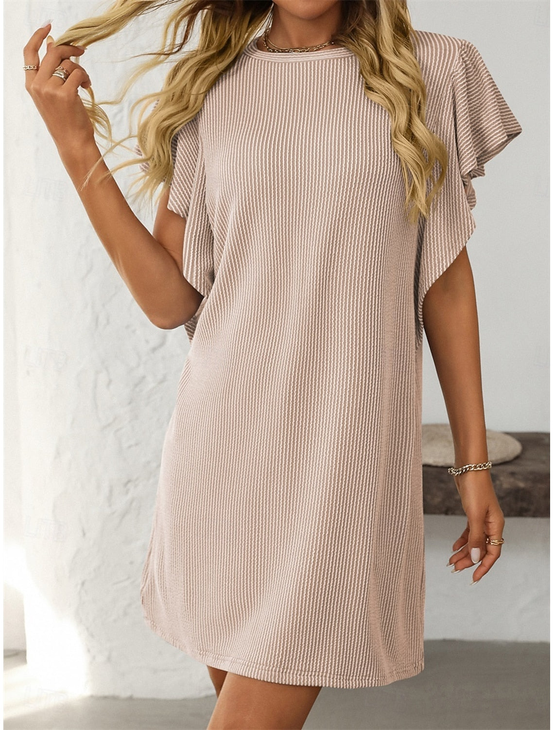 Ruby | Women's Striped A-Line Dress Ruffle Sleeve