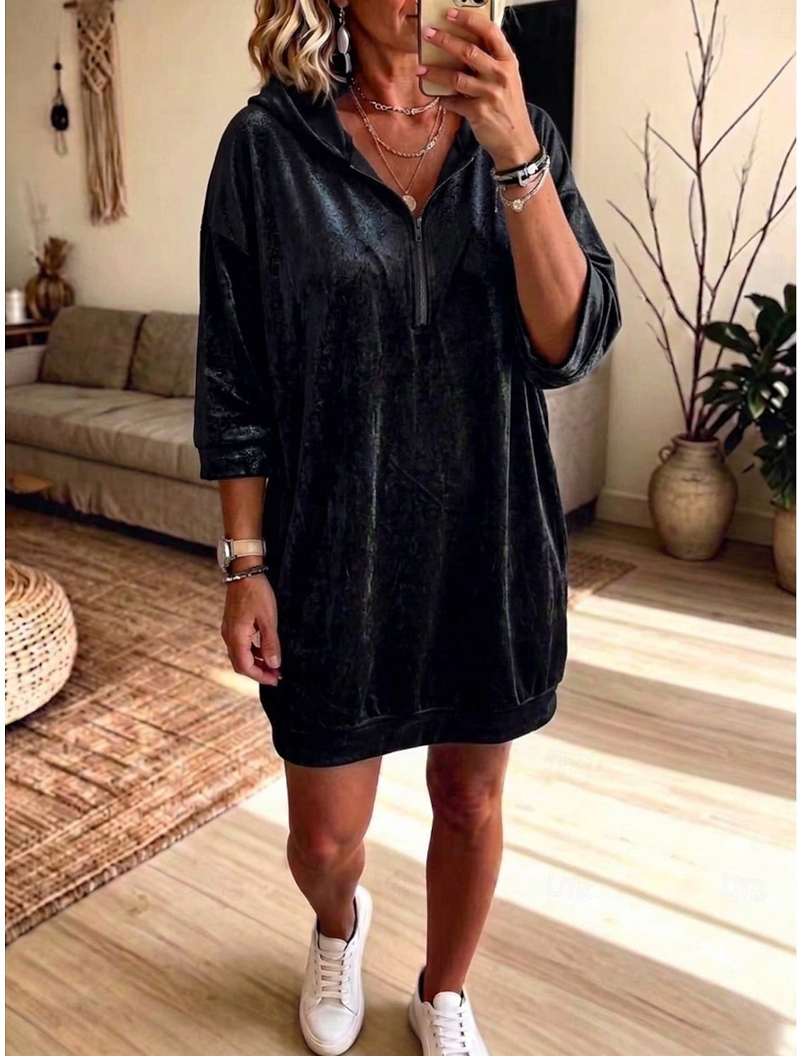 Viola | Women's Quarter-Zip Hooded Mini Dress