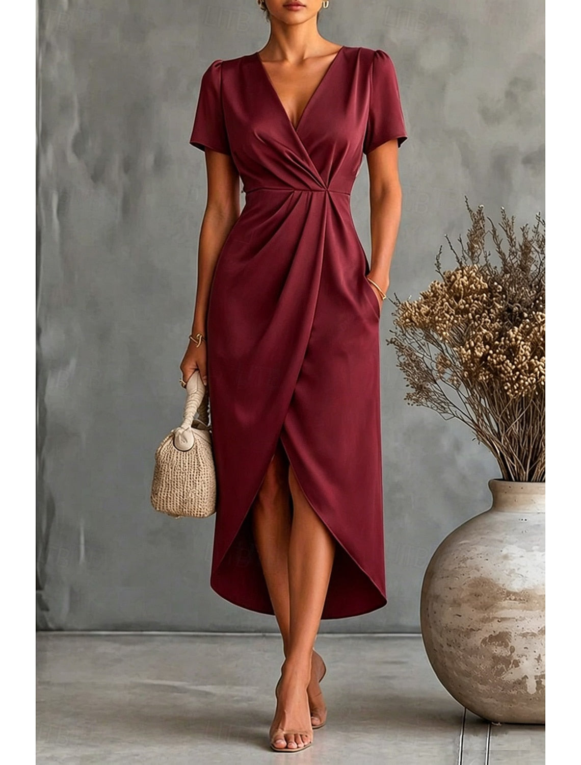 Zofia | Women's Wrap V-Neck Cocktail Dress with Tulip Hem