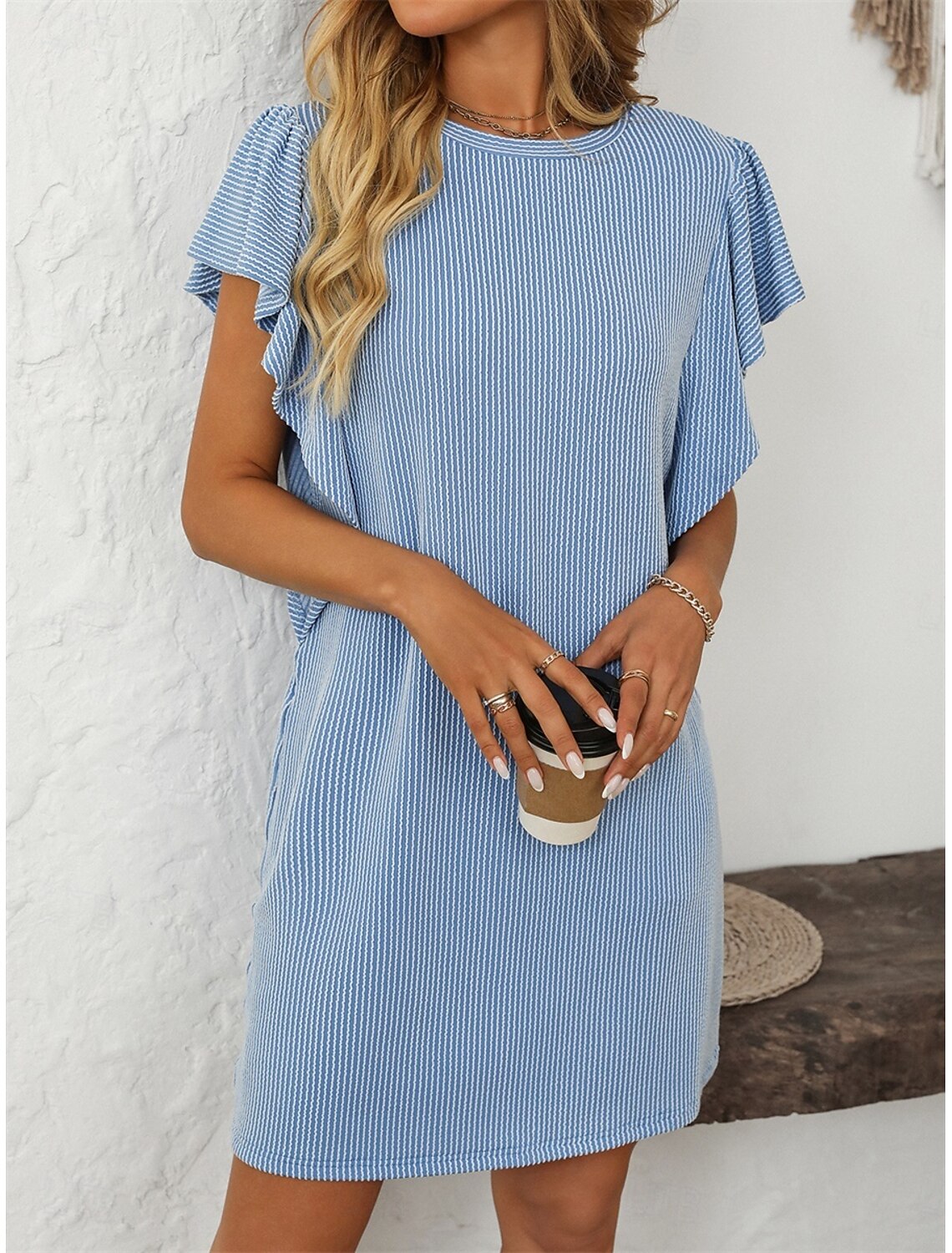 Ruby | Women's Striped A-Line Dress Ruffle Sleeve