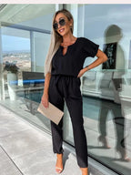 Lina | Women's V-Neck Tie-Waist Wide-Leg Jumpsuit