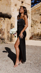Veronique | Women's Satin-Look Slip Maxi Dress with Side Slit