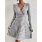 Daniela | Women's Ribbed Knit A-Line Dress with V-Neck